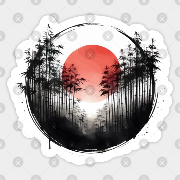 Bamboo Forest Sumie Enso Circle Sticker by TomFrontierArt